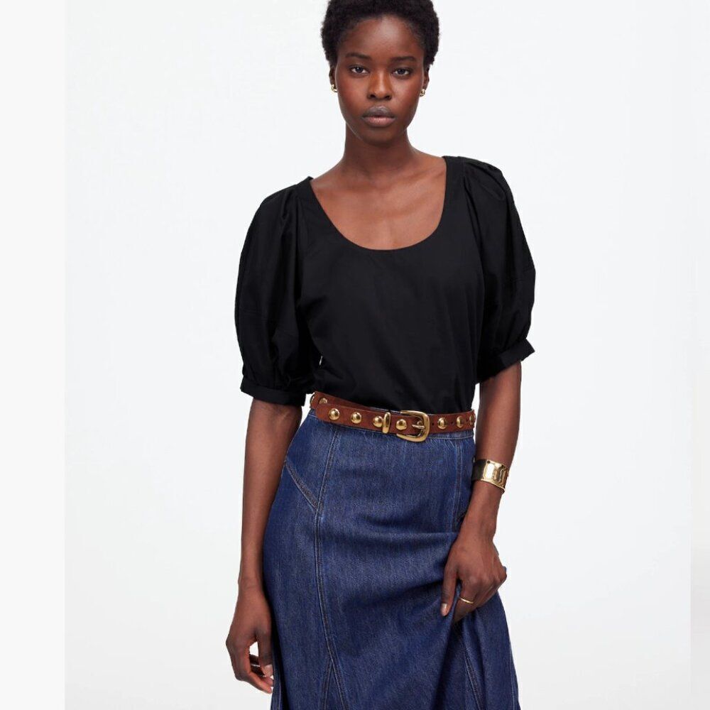 Madewell nt780 Black Relaxed Scoopneck Short-Sleeve Top size small
